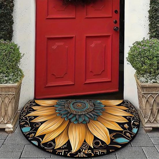 Front Door Mat Entrance Half Circle Rug Outside Entry Welcome Mat Doormat with Non Slip Rubber Backing for Front Door Entryway