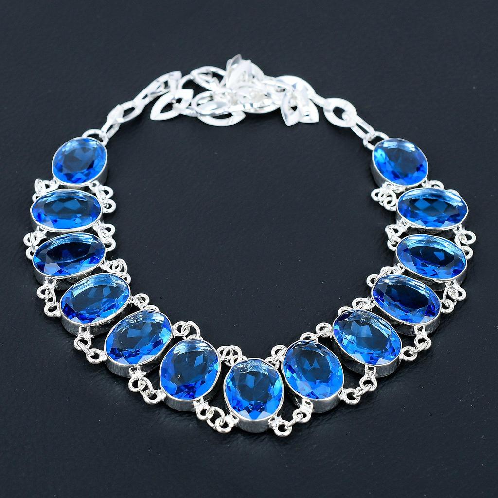 London Blue Topaz Necklace 925 Sterling Silver Necklace London Blue Topaz Gemstone Necklace Handmade Silver London Topaz Jewelry For Her
