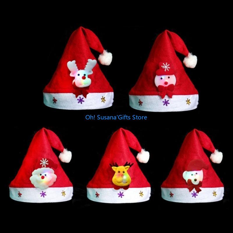 090D Holiday Fun LED Light up Cartoon Christmas Hat Soft Plush Fabric, Eye Catching Flashing Effect Red Plush Hat China Mainland