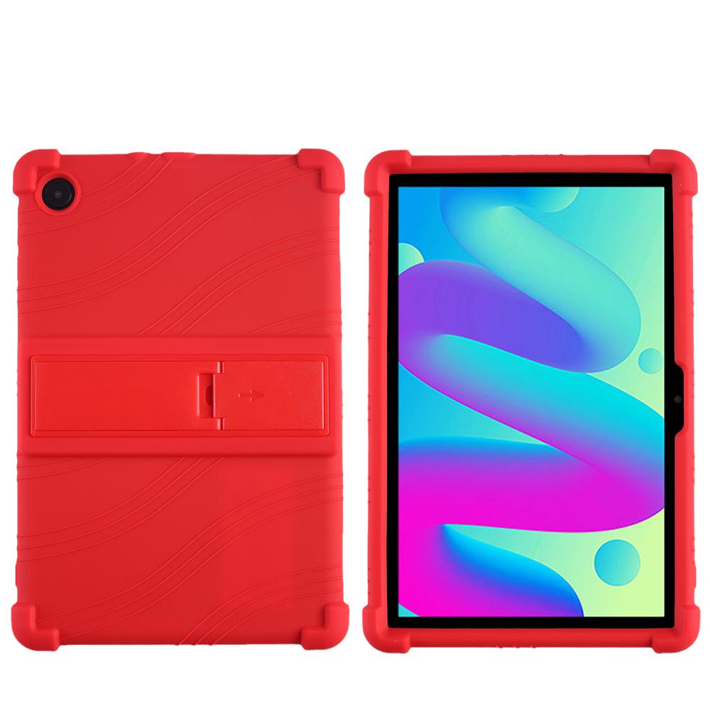 

Силиконовый чехол для TCL Tab 10L 8491X с регулируемой подставкой и противоударными утолщенными углами. красный