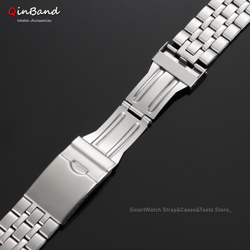 Five Beads Stainless Steel Watch Strap 18mm 20mm 22mm Universal Watch Bracelet Folding Clasp Watchband for Men Women Accessories