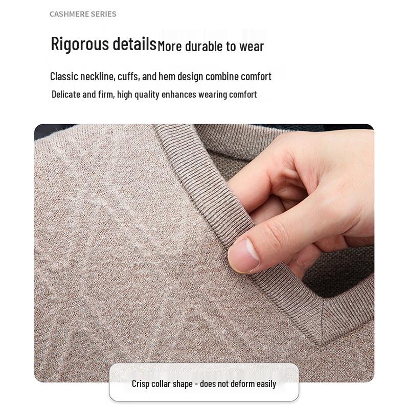 Romone Men's Thickened V-Neck Thermal Knit Sweater