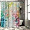 Beautiful Abstract Print Shower Curtain Set for Bathroom Decor Waterproof Fabric with Hooks Included In Navy Blue White Colors