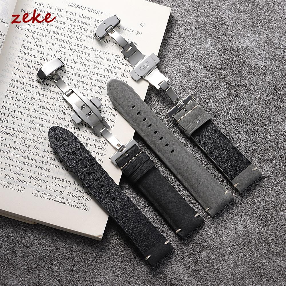 Vintage Cowhide Watch Strap 20mm 22mm Matte Leather Strap for Seiko for Omega Watchband Quick Release Butterfly Buckle Wristband