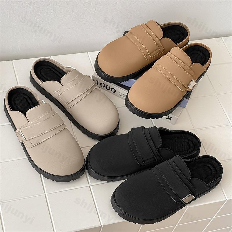 Fashion 2025 Autumn New Men's Retro Niche Design Casual Thick Soled Half Slippers Fashion Versatile Comfortable Non Slip Chunky Draggers