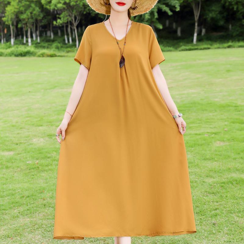 Elegant Women's Dresses Summer Vintage Clothes Plus Size Short Sleeve Casual Loose Long Dress
