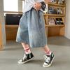 Dětské Chlapecké Korejský Styl Volný Střih Džínové Šortky s Písmeny pro Dospívající Dítě Ležérní Rovné Džínové Capris Kalhoty ke Kotníkům Věk 5-14 let