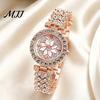 Luxury Look Women Watch Ladies with Rhinestone Floral Crystal Dial No Numbers Two-Hands Quartz Elegant Movement, Ultra-Thin 7-9mm Alloy Case for Daily