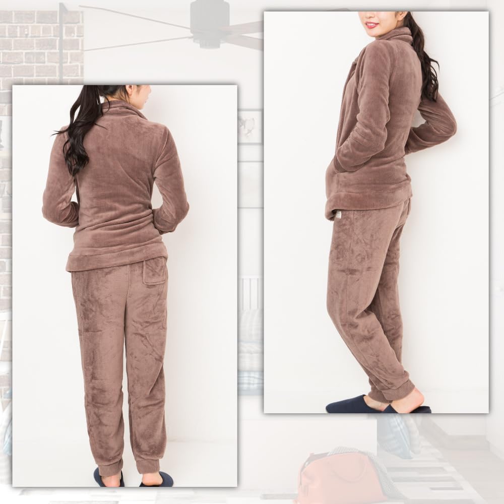 Factory Fluffy Microfiber Pajama Top and Long Loungewear for Fall and Warm and Comfortable and One Size Fits Y's Women's Set, Open-Front Pants,