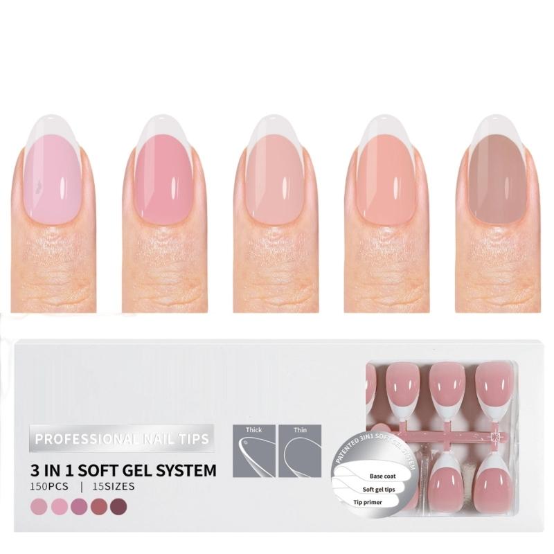 150 Pieces French Press On Nail Pre Applied Base Coat and Primer No Filing Needed for DIY Nail Art Salon Quality Nail
