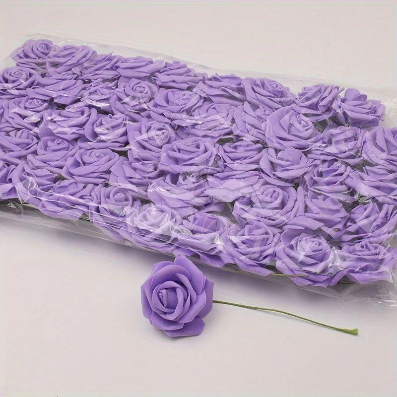 50 teile/pakete Weiß PE Rose Künstliche Blume Kopf Mit Stiel DIY Bouquet Hochzeit Party Dekoration Sammelalbum Liefert