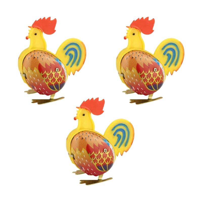 3Pieces Metal Jumping Rooster Toy Classical Tinplate Windup Designs for Nostalgic Fun and Home Office Table Decoration
