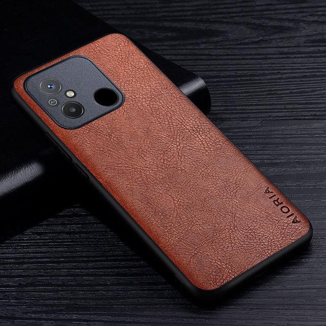 

Розкішний шкіряний чохол для Xiaomi Redmi 12C Premium Business Style Retro Litchi Pattern Back Cover for xiaomi redmi 12c phone case Redmi 12C червоно-коричневий
