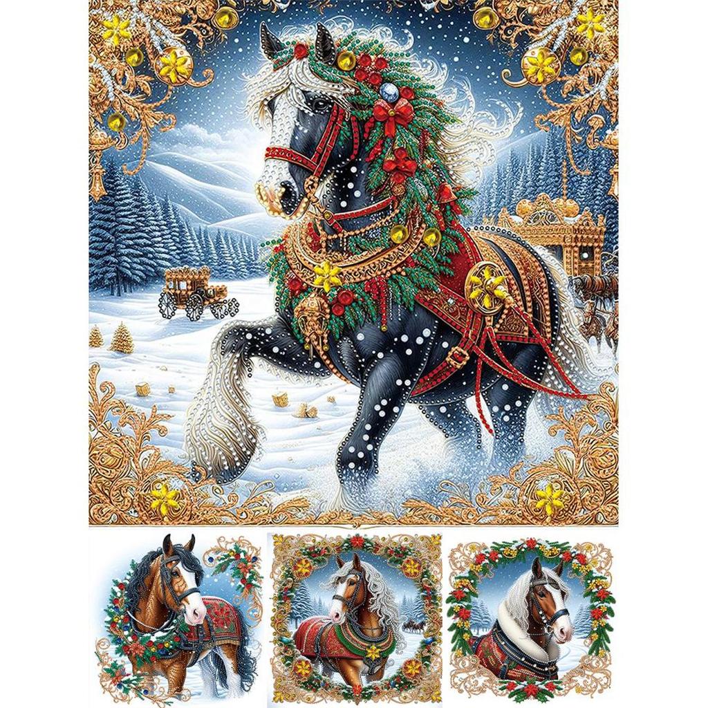 5D DIY Partial Special Shaped Drill Diamond Painting Xmas Horse Home Decor
