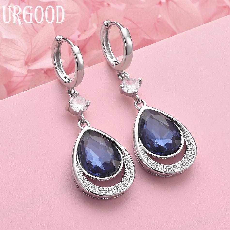 925 Sterling Silver Blue AAA Zircon Fashion Earrings Wedding Jewelry