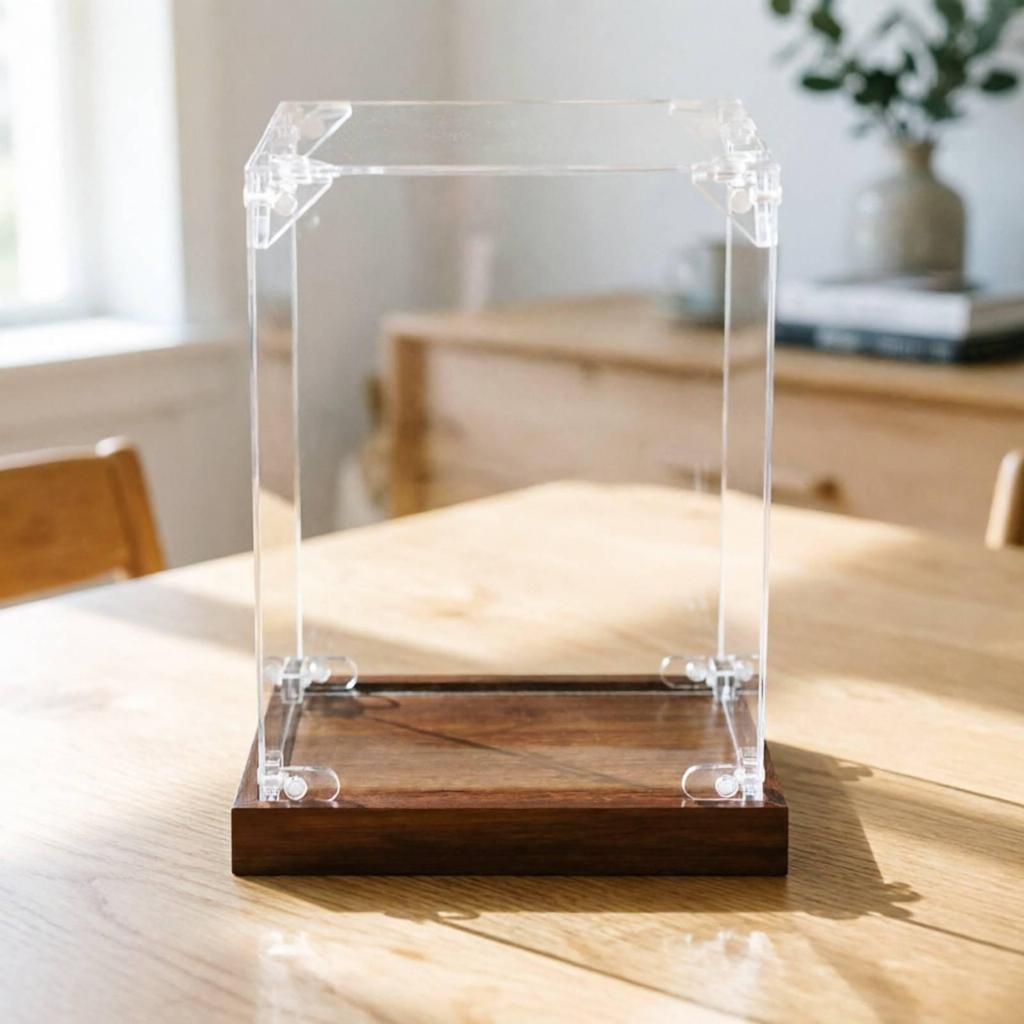 Acrylic Display Box with Wooden Base | Dustproof Preserving Enclosure,