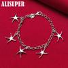 925 Sterling Silver Five Starfish Pendant Bracelet Jewelry