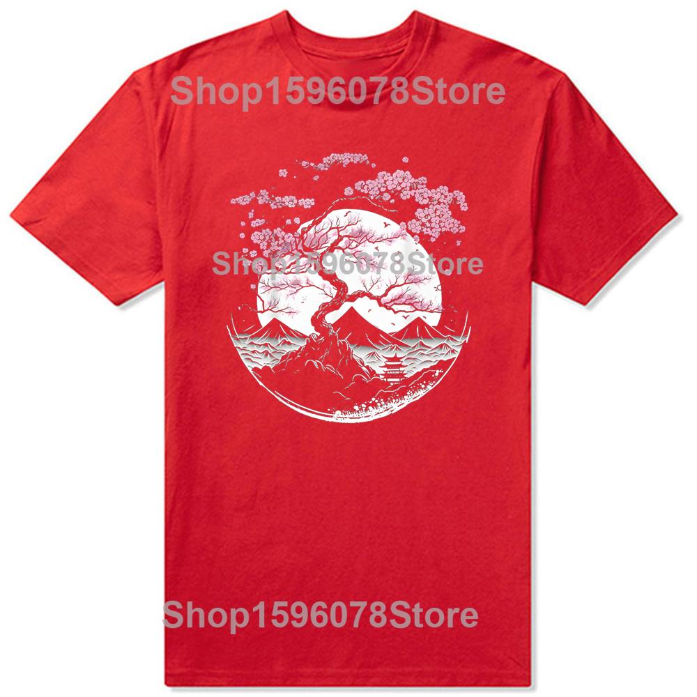 Japanese Cherry Garden Geisha Cherry Blossom Tshirt Women Womens Shortsleeved Round Neck Autumn and Winter Comfort Top