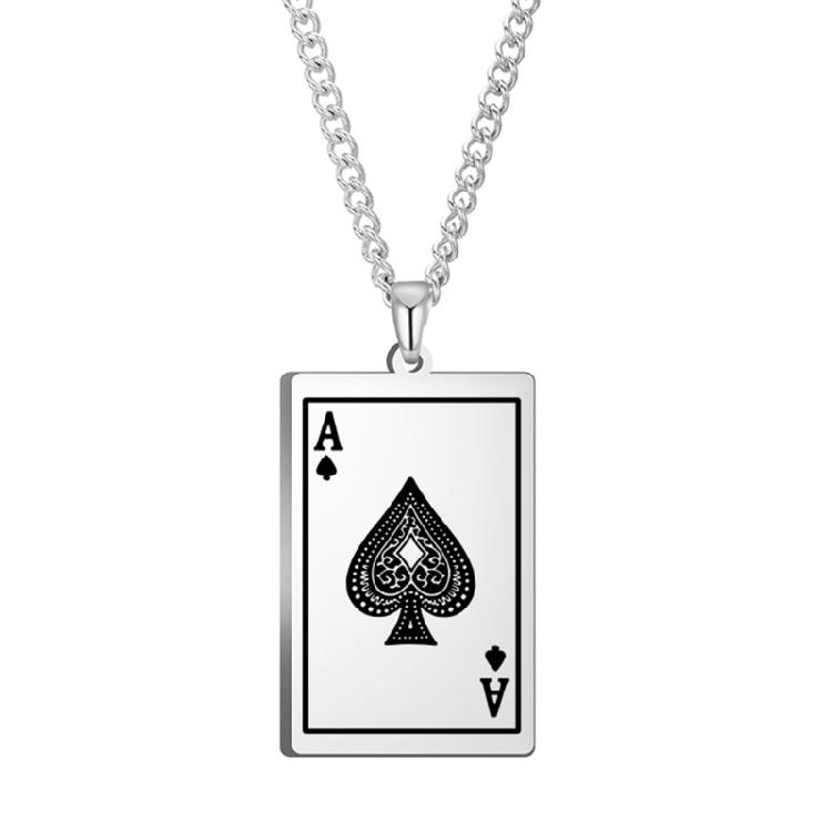 Cool Men Spade Poker Card Necklace Stainless Steel Card Pendant Necklace Multifuntional Chain Necklaces for Daily Party