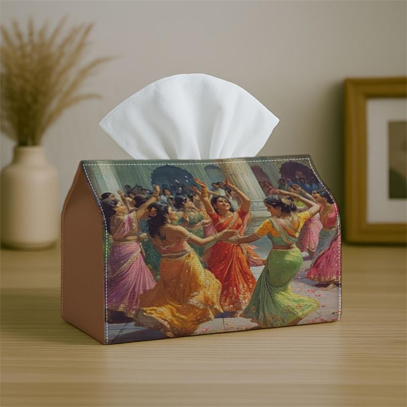 1pc Indian Traditional Dance-Themed Tissue Box Featuring Vibrant Sari Designs, Perfect for Festive Occasions. This Fabric Napkin Holder Is Ideal for O