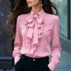 Women's Trendy Color Long Sleeve Blouse with Lapel Collar