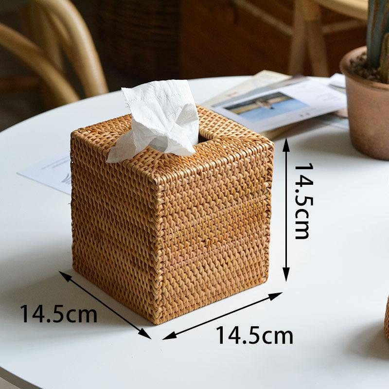 Vintage Rattan Tissue Box Square Creative Handmade Rattan Weaving Paper Box Living Room Desktop Decoration Hotel Room Ornaments