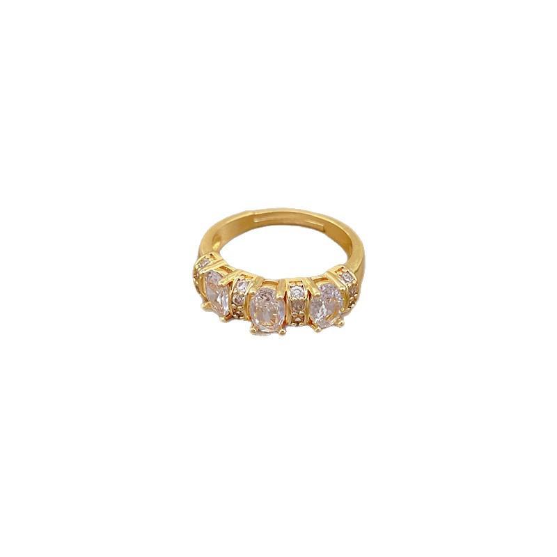 Real Gold Light Luxury Full Diamond Personalized Ring Opening Adjustable Simple Jewelry Japanese Ring Couple Ring