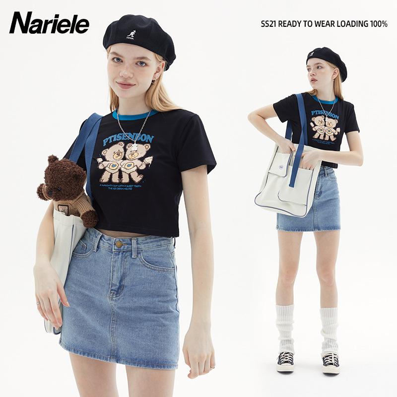 

Новый корейский короткий топ с рисунком «Маленький медвежонок» и открытым пупком, милая крутая футболка с короткими рукавами для девочек, летняя футболка