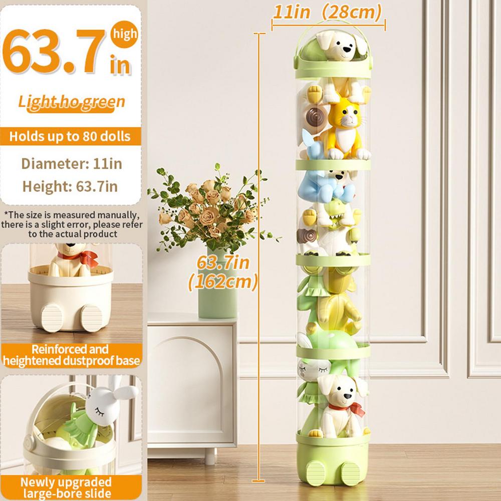 

Doll Storage Bucket Stackable Round Plush Doll Display Rack Children Room Organizer Transparent Multi Layer Toys Storage Tube зелёный