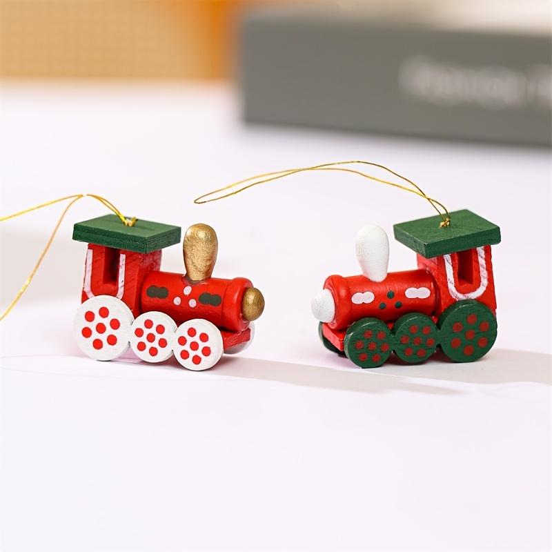 1 Set Glam Style Christmas Tree Ornaments, Geometric Pattern Wooden Train Hanging Decor, Lacquered Finish, Arts Theme,No Electricity or Battery Needed
