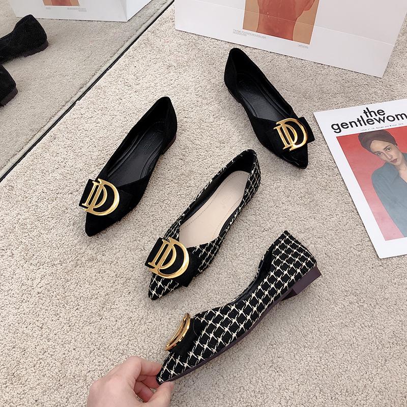 Fashion Pointed Flat Shoes for Women's New Boat Shoes Black Work Shoes Checkered Shallow Women Shoes Super Big Size 45 46 47 48 49 50