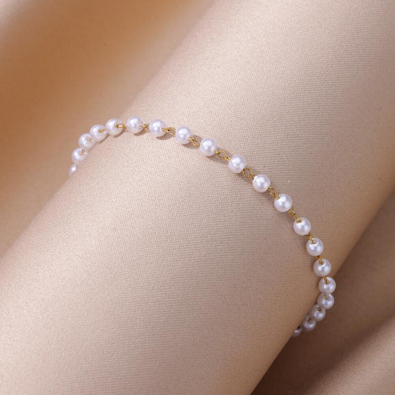 Anklets for Women Artificial Pearl Stainless Steel Chain Anklet Summer Beach Accessories Foot Leg Bracelets Decoration Jewelry