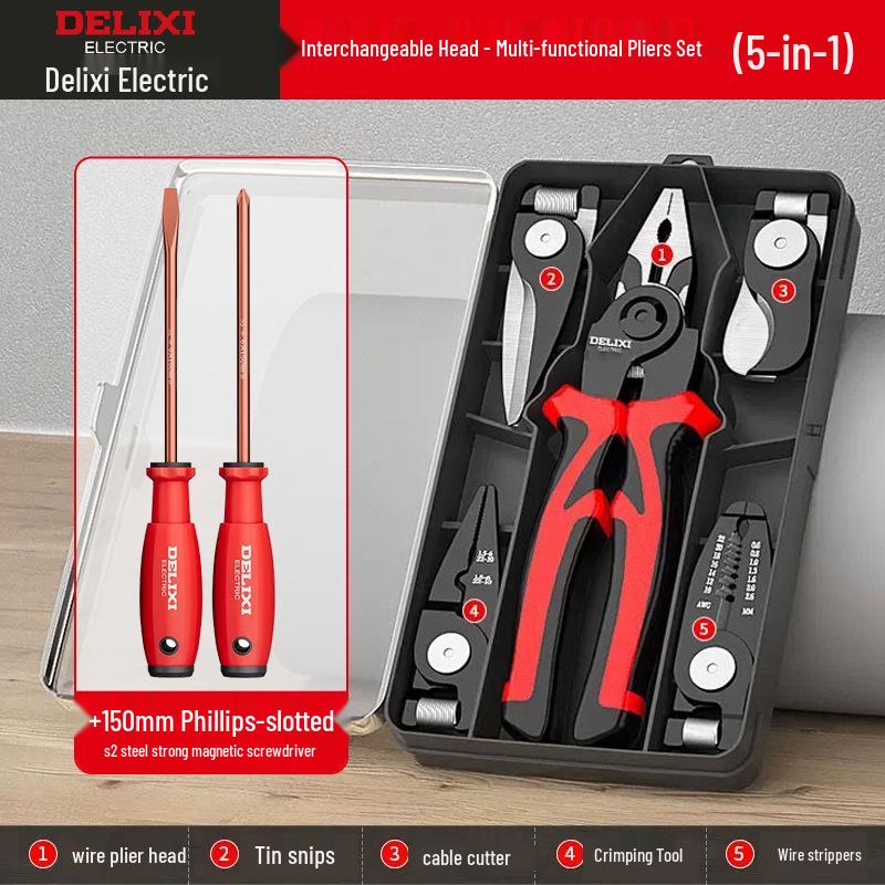 DELIXI Multifunctional High-Hardness Electrical Wire Cutter and Electrician Pliers Set