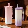 Gradient Color Minimalist Handle Strap Insulated Stainless Steel Vacuum Travel Mug With Straw Lid 600ml