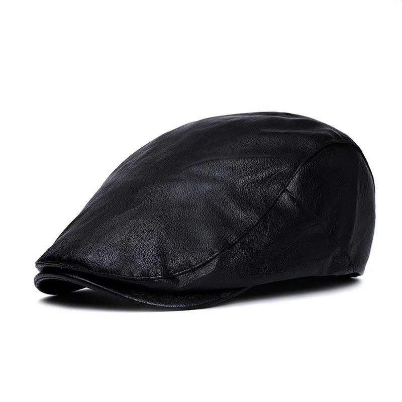 Leather Beret Men's Autumn Winter Warm British Peaked Cap Women's Forward Cap Painter Cap