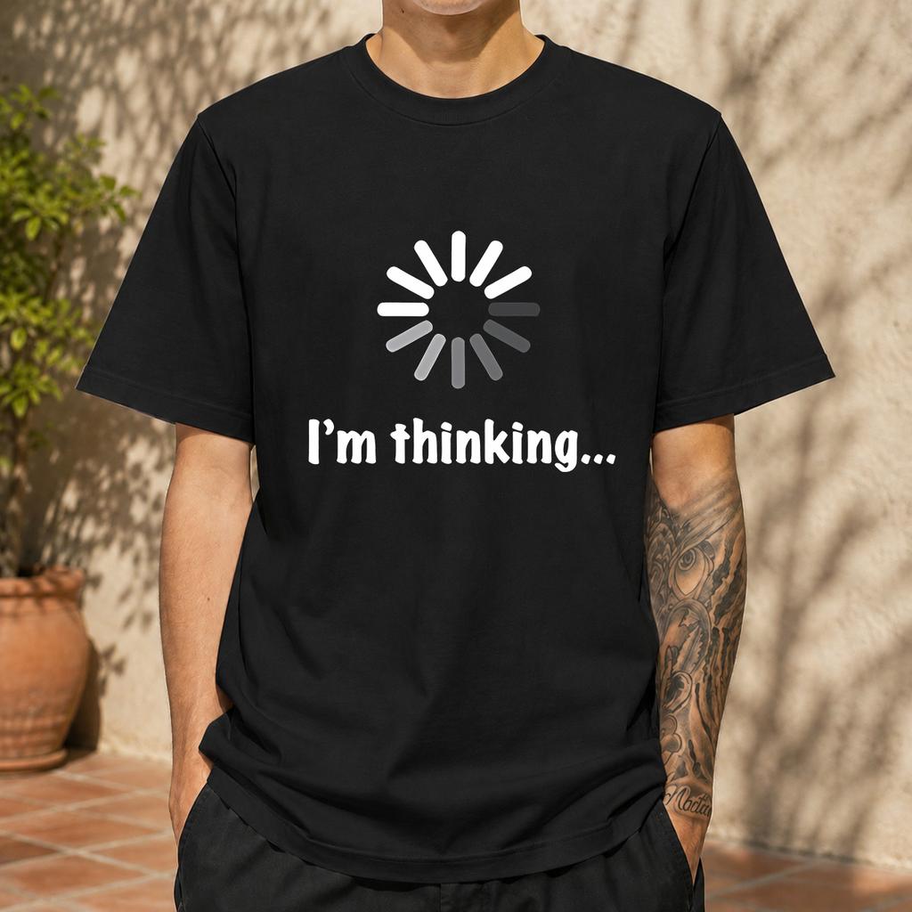 2026 New Pure Cotton Tshirt I Am Thinking Loading Icon Fun Programmer Print Crew Neck Short Sleeve Casual Top