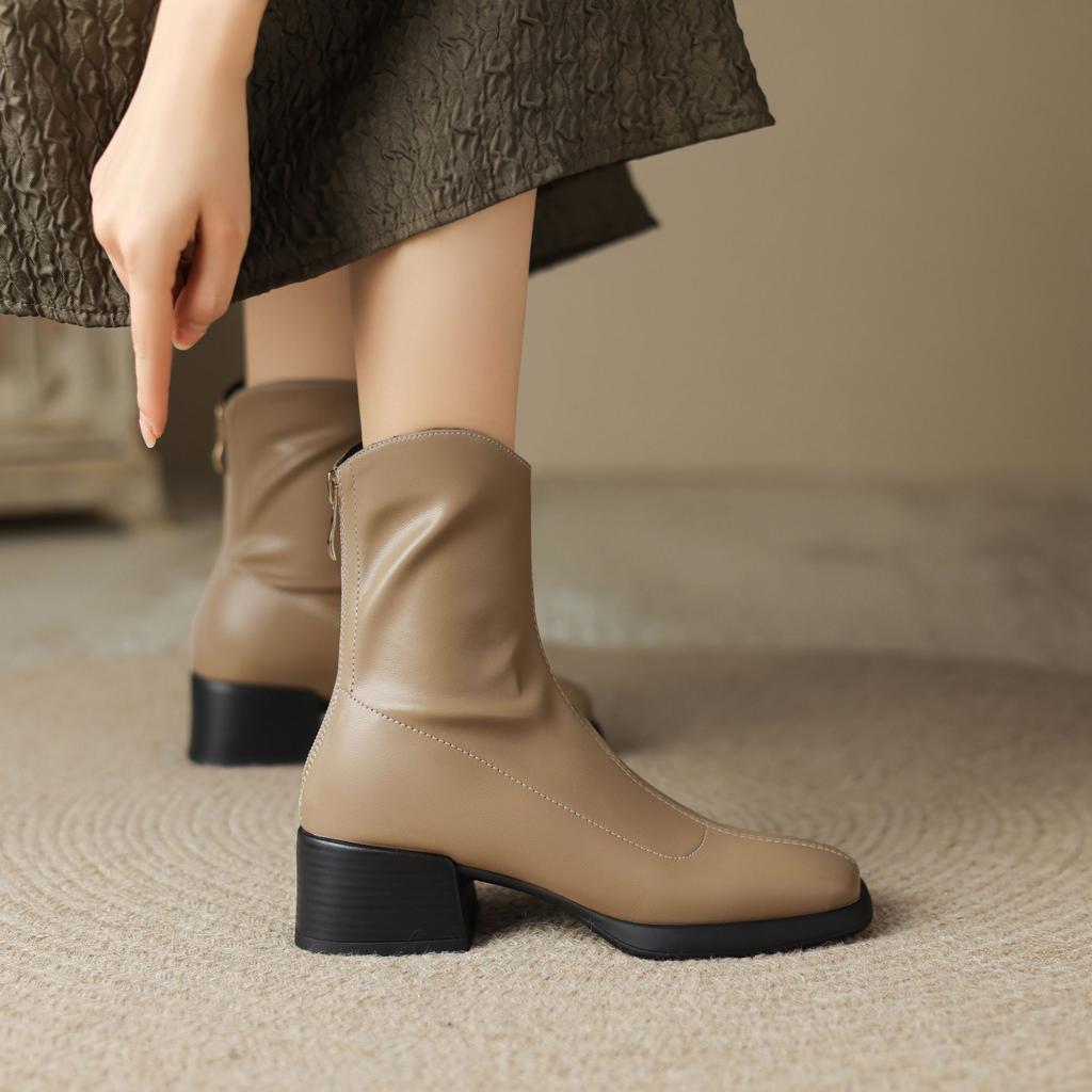 Krazing Pot Mikrofaser Herbst Winter Schuhe Dicke Mittelhohe Absätze Größe 43 Chelsea Boots Aprikose Reißverschluss Stiefeletten