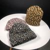 Women Leopard Print Woolen Knitted Cap Retro Autumn Winter Warm Cap Hat