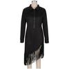 Damenmode Einfarbig Western- Wildleder Fransen Slim-Fit Langarmkleid