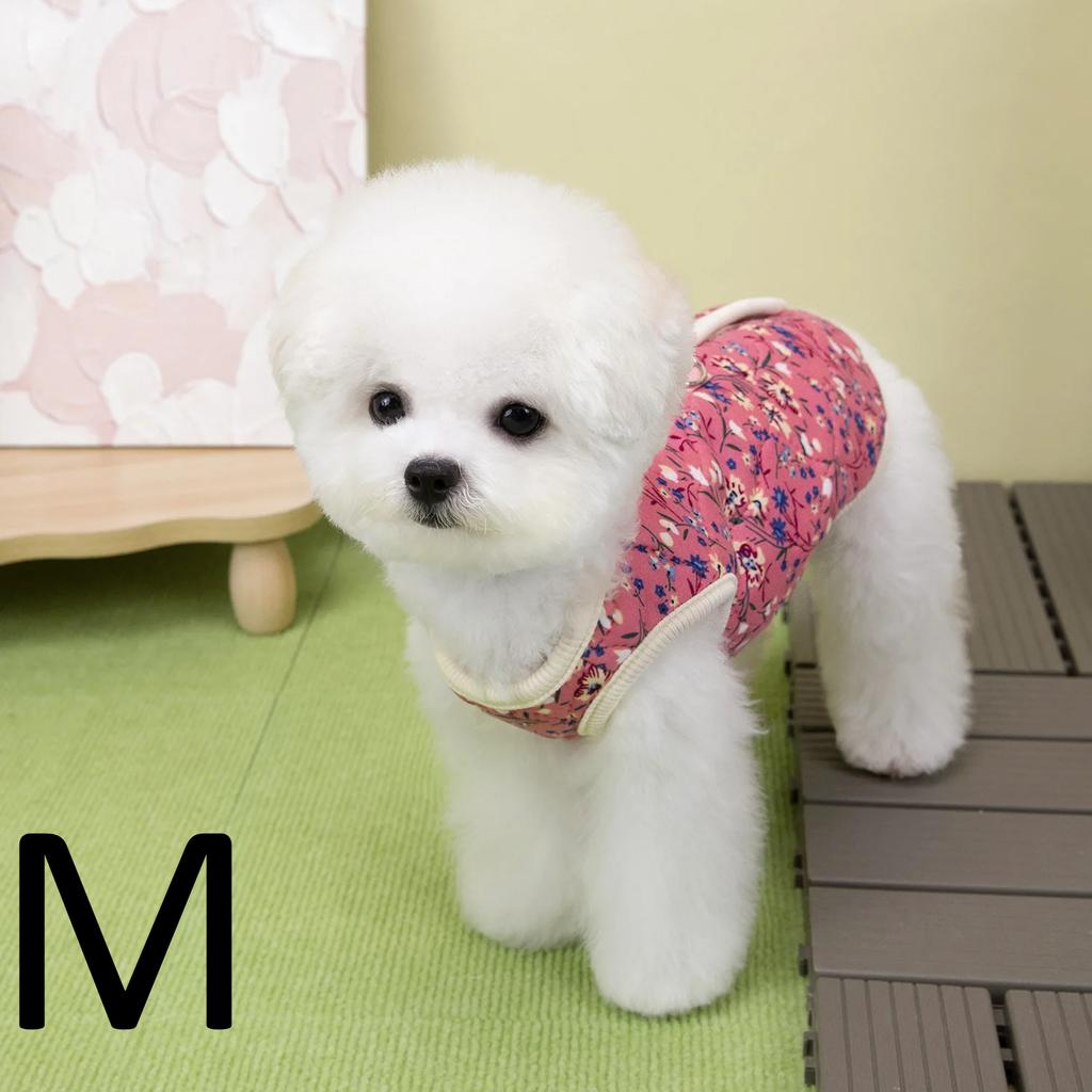 Winter FlowerPattern Pet Jacket Pet Dog Costume Navy Pink Sleeveless Vest Jacket Warm Comfortable Floral Cotton Vest Small Dog