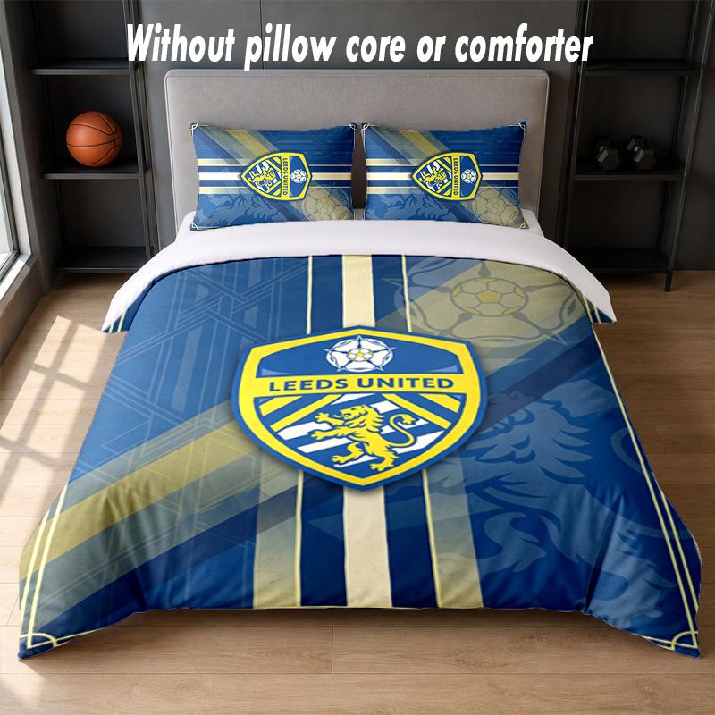 Leeds United Design Bett Bettwäsche Set 1 Bettbezug + 2 Kissenbezüge Weich Atmungsaktiv Haushalt Bettwäsche