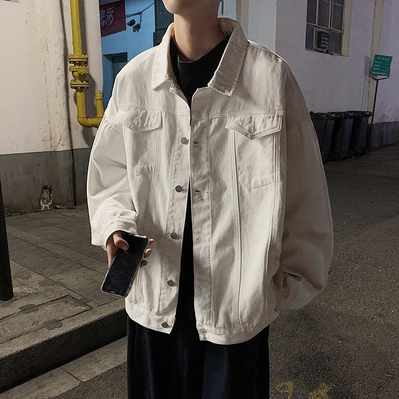 mens white washed denim jacket casual oversized streetwear outerwear S белый