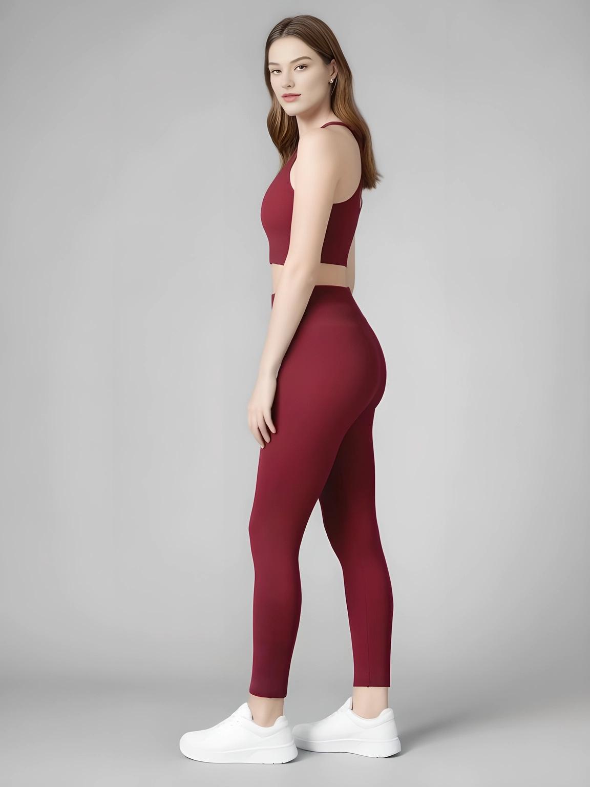 

Женский комплект персиковых леггинсов для йоги с эффектом подтяжки ягодиц и утягиющего жилета Medium