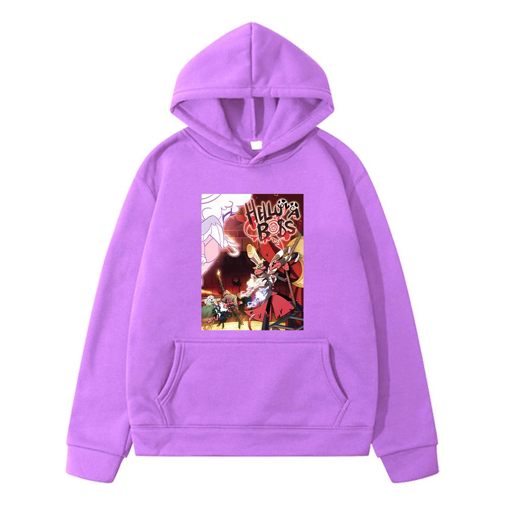 Comfortable Helluva Boss Print Long Hoodie Boys Sweatshirt Autumn Pullover Anime Hoodie Fleece Jacket Kids Christmas Girls
