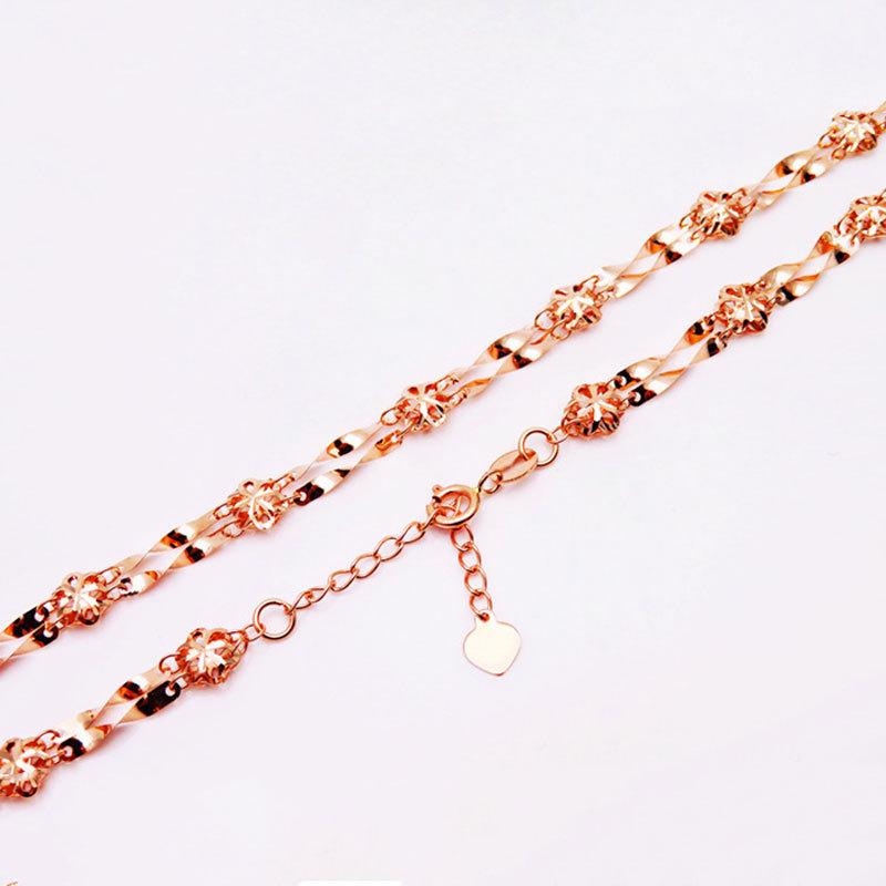 Purple Gold Double Twist Flower Necklace Rose Gold Plated Color Gold Shiny Set Chain