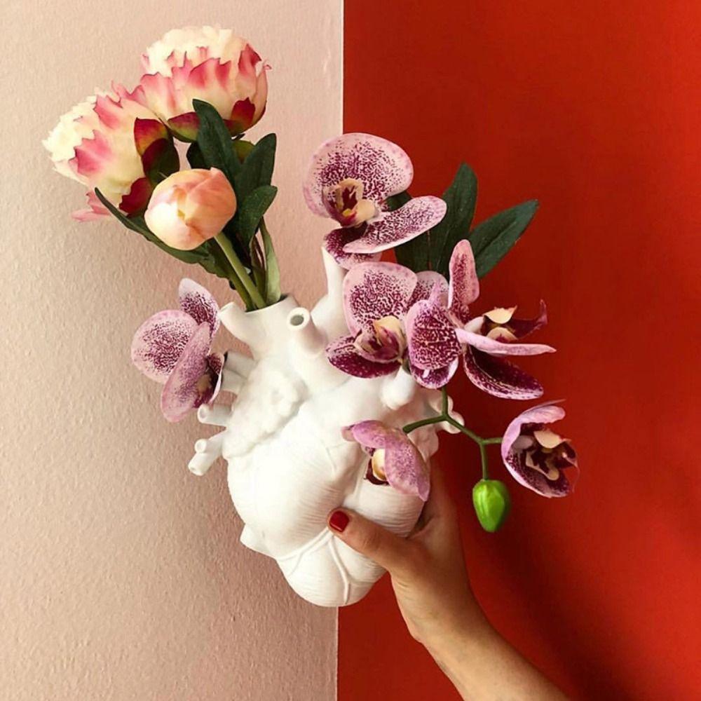 Art Style Heart Shape Flower Vase Heart Shape Flower Plant Container Vase Resin Ornaments  Gift