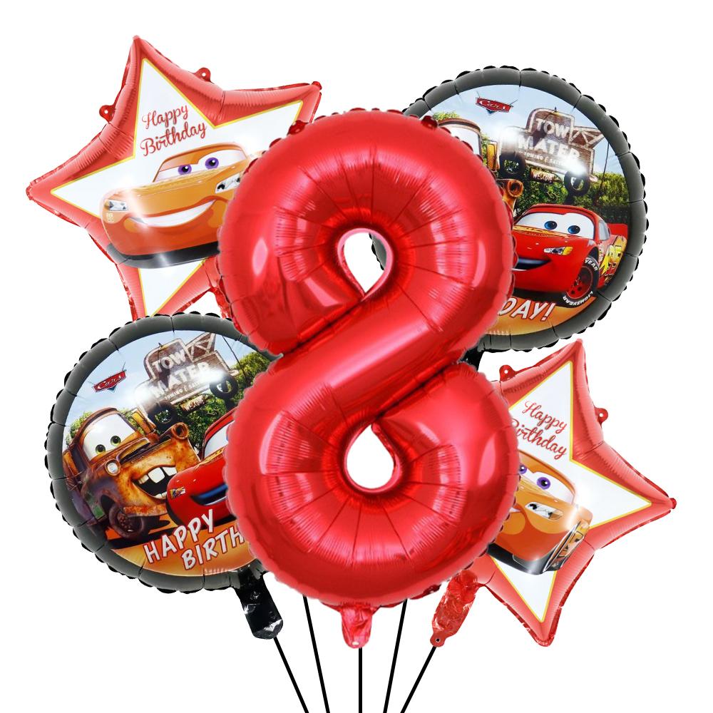 BEPAN Cute Round Five-pointed Star McQueen Car Theme Foil Balloons Set Number 1-9 Balloon Kids Birthday Party Baby Shower Decoration