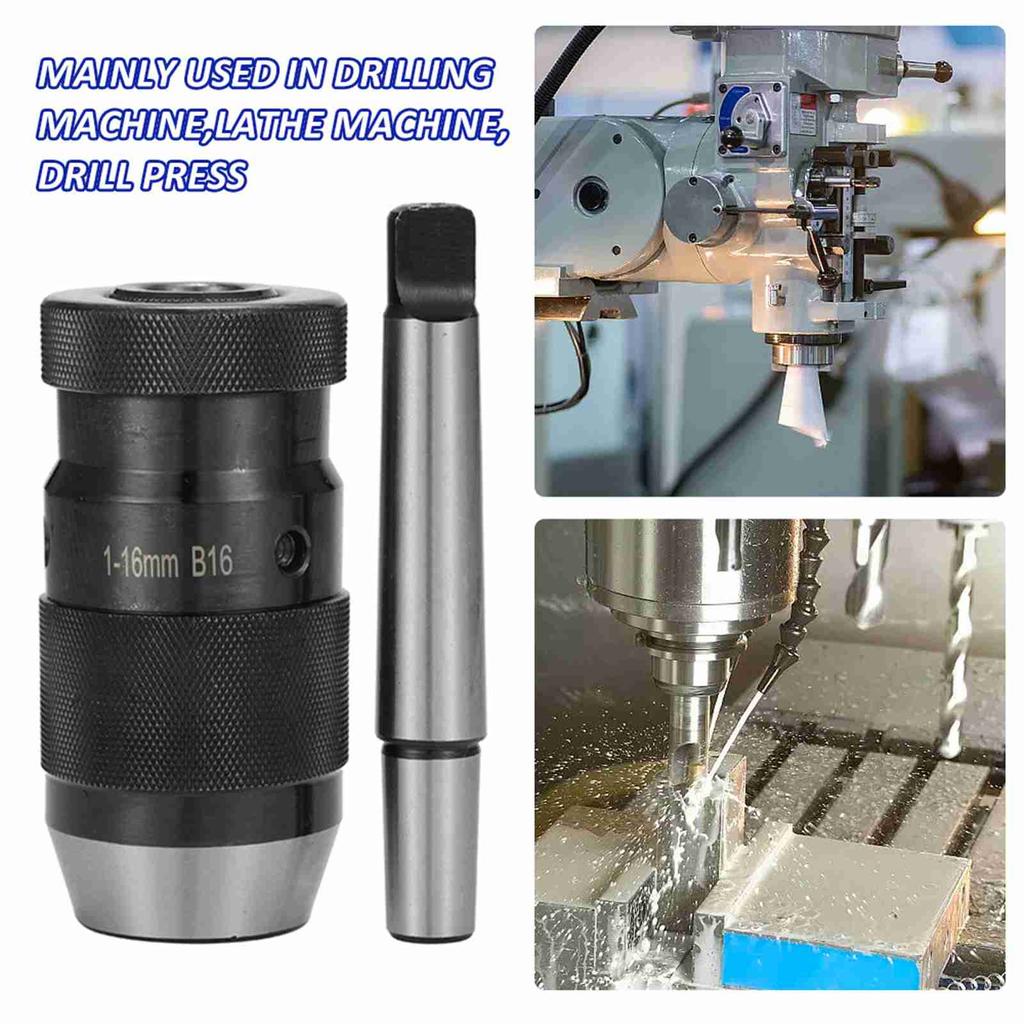 Geevorks Heavy-duty Self-tightening Drill Chuck with Handle Integrated   Keyless Chuck MT-B16 1-16mm Clamping Range B16 MT2 Self-Tighten fo