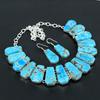 Bohemian Blue Turquoise Statement Necklace and Earrings Set Handmade Silver Plated Jewelry Set for Women Ethnic Tribal Style Jewelry