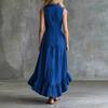 Women's Fashionable Color Sleeveless Retro Casual Lapel Zipper Ruffle Hem Dress
